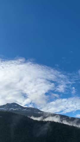 Snow Capped Mountains with Forest and Clouds in Alaska Sky

Beautiful video of snow capped mountain peaks with green forest, white clouds and blue sky in Alaska. Scenic nature landscape.
