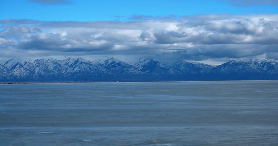 Scenic view of Great Salt Lake and mountains from Antelope Island, Utah