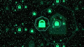 Glowing green padlock icons in digital space security check. Cybersecurity padlock symbol for data center encryption compliance. Digital padlock animation for secure server. - Powered by Shutterstock - Get 15% off with code: PIKWIZARD15