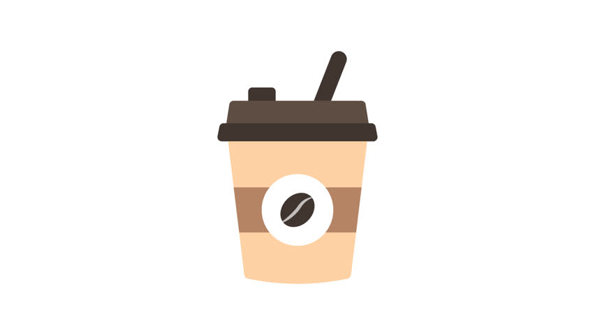 Coffee cup icon animation. Illustration of a takeaway coffee cup with a straw on a white background.