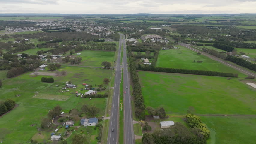AERIAL Heading West Into The Town Of Winchelsea, Victoria Australia