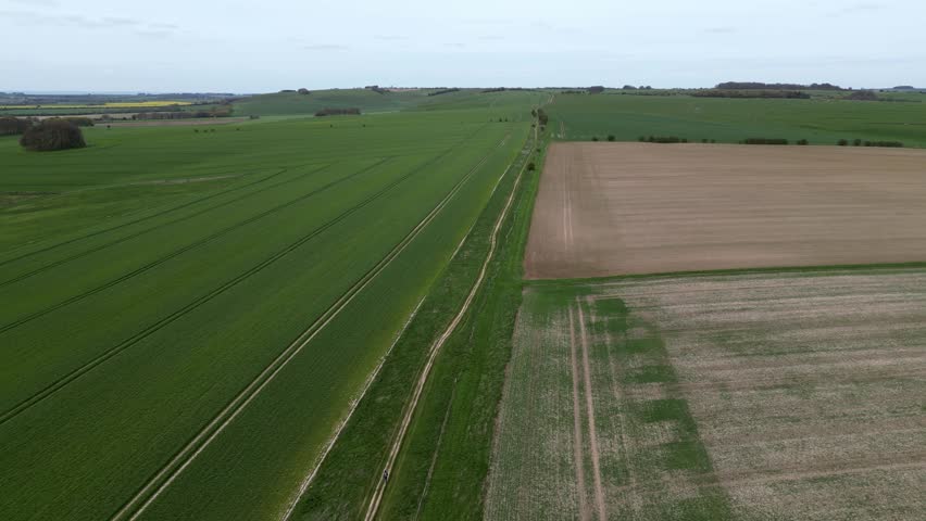 Aerial Shot of the Ridgeway National Trail and Wiltshire Downs, UK