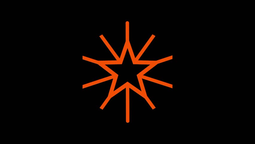 Orange line art star burst icon with sharp pointed rays glowing steadily against a plain dark background for decorative or festive design projects