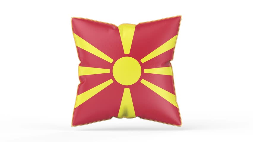 Pillow with the flag of North Macedonia on white background