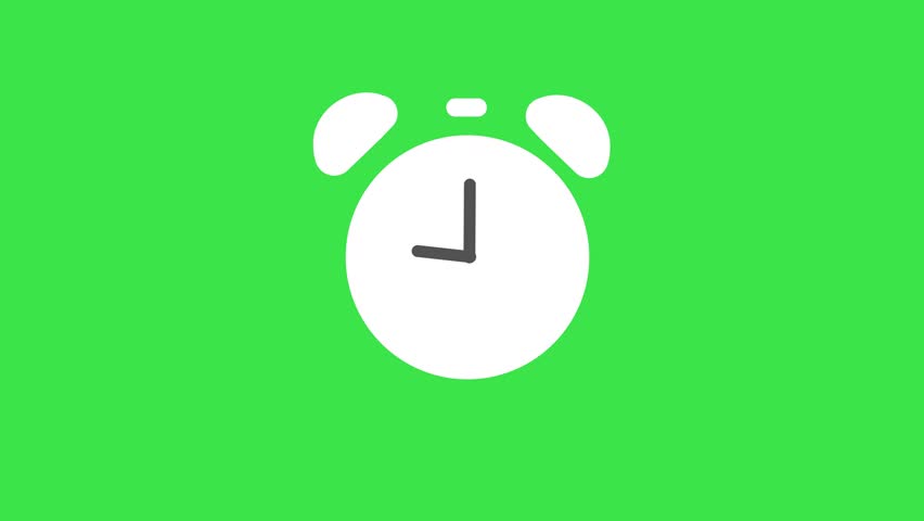 Minimal White Alarm Clock Icon Animation on green Background