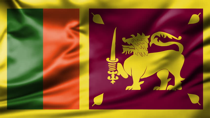 Looping video showcase of the Sri Lanka Sri Lankan National Symbol Lion Emblem national flag waving with detailed fabric textures.