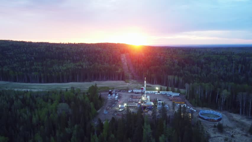 Sunrise Over Oil Rig in Central Alberta, Canada