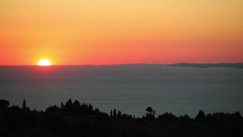 Sunset over the Adriatic with Island Silhouettes, Hvar, Croatia