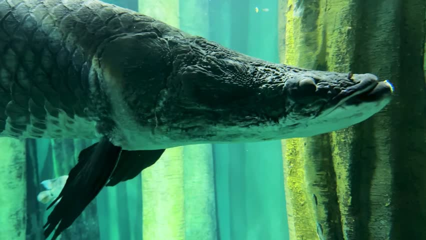 Close-up of a giant arapaima in an aquarium