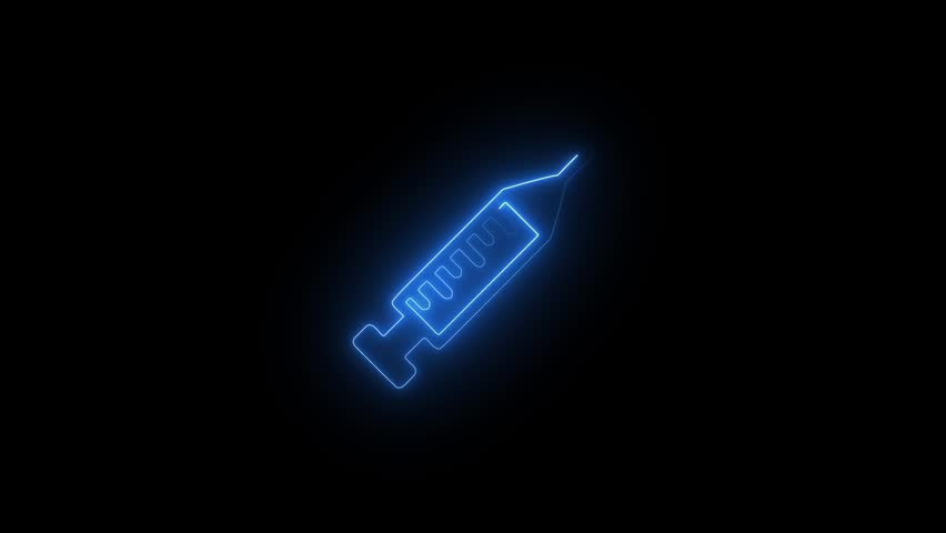 Detailed shot of a medical syringe with blue needle, seamless loop.