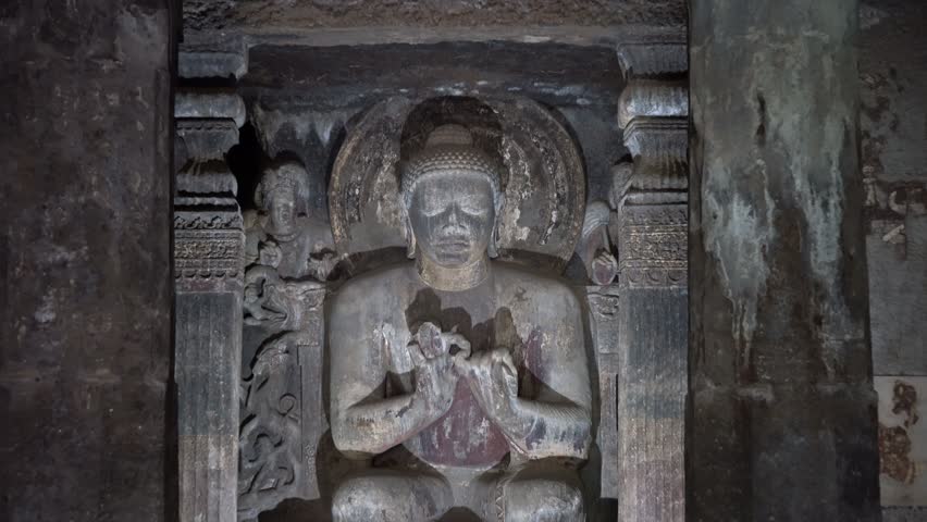 Ajanta Caves, UNESCO World Heritage site , Ancient Buddhist rock temples cut into the cliff at Ajanta near Aurangabad, Maharashtra, India, 2nd Century BC to 6th Century AD.