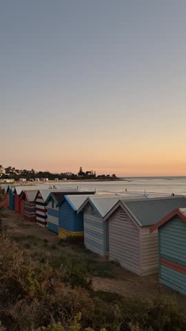 Brighton Beach Melbourne Australia victoria sunset beach huts summer aussie downunder vic waterfront san ocean shore waves vid motions video house shed 