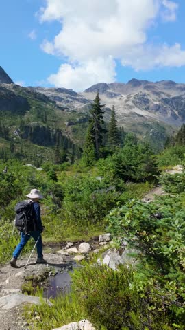 Hiker Walking on a Scenic Mountain Trail in British Columbia, Canada