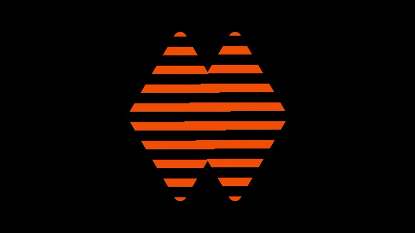 Orange horizontal striped diamond shape resembling a sound wave or equalizer pattern glowing brightly against a dark background with a smooth glowing