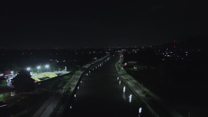 Aerial View of Canal at Night