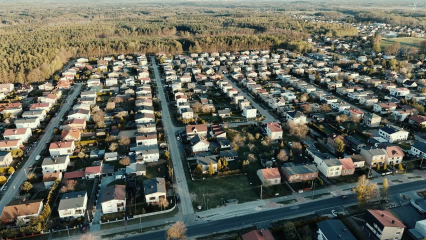 Small town neighborhood with roads and detached houses