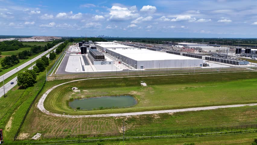 Massive data center campus in Columbus, Ohio with rows of data centers