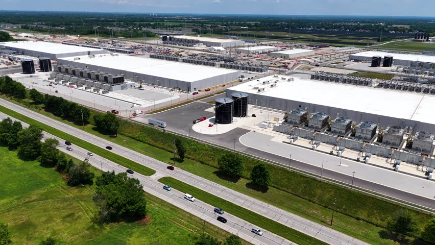 Massive data center campus in Columbus, Ohio with rows of data centers
