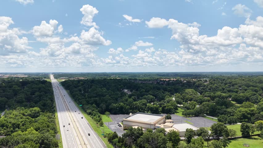 Highway Overpass Through Forest captured by drone in the Missouri Ozarks.