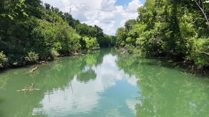 Quiet River Bend Drone View captured by drone in the Missouri Ozarks.
