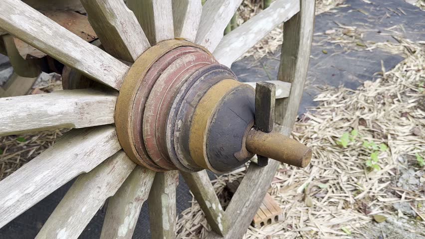 Antique wooden cart wheel hub, vintage