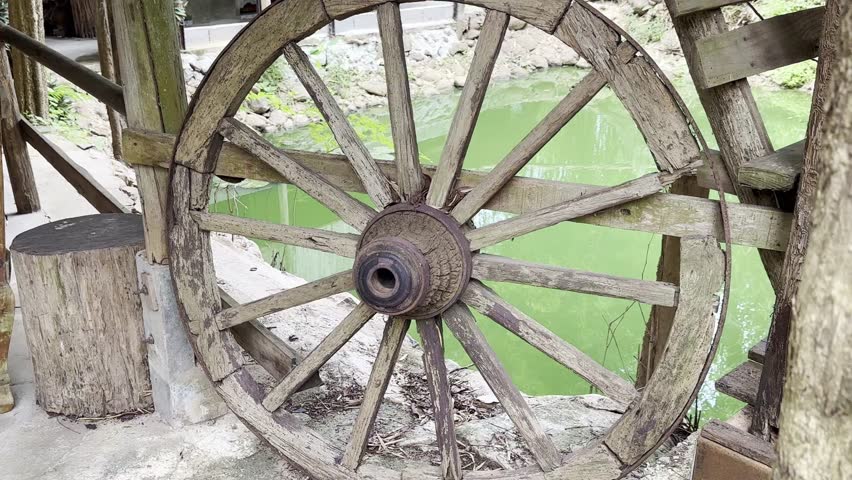 Antique wooden cart wheel hub, vintage