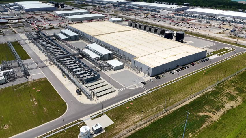 Massive data center campus in Columbus, Ohio with rows of data centers