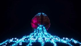This footage shows digital data flowing from a human brain in a 3D render visualizing concepts of artificial intelligence and - Powered by Shutterstock - Get 15% off with code: PIKWIZARD15