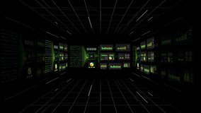 A 3D render depicts a server room filled with illuminated racks displaying digital data streams and graphic equalizers showcasing complex - Powered by Shutterstock - Get 15% off with code: PIKWIZARD15
