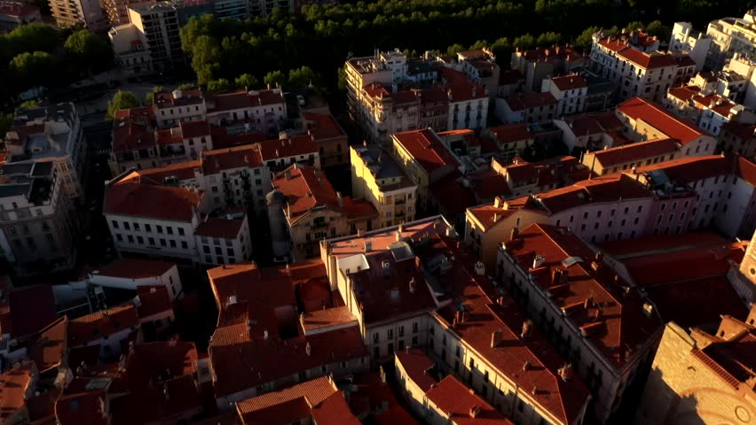 Daytime drone shot of the city of Perpignan