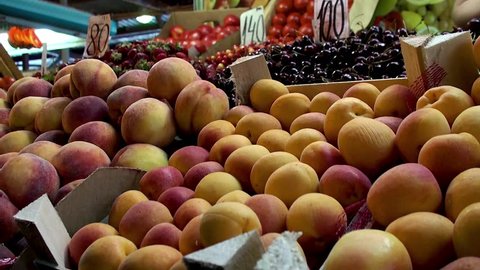 Fresh fruits in the Farmers market. Stock Video