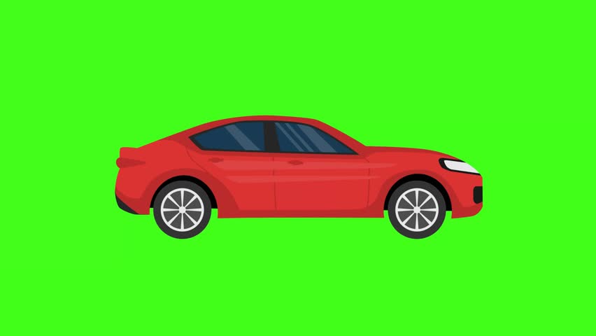 Red car driving moving flat cartoon on green screen