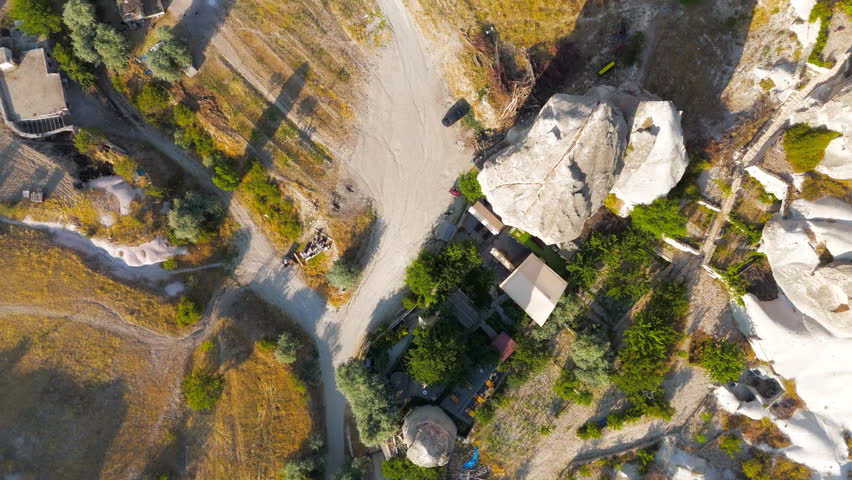 Goreme, Nevsehir, Turkey. Gorkundere Valley, also known as Rocket Valley, presents a striking overhead perspective of Cappadocia