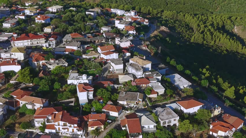 Aerial View of Perdika Greece Coastal Village Mediterranean Landscape