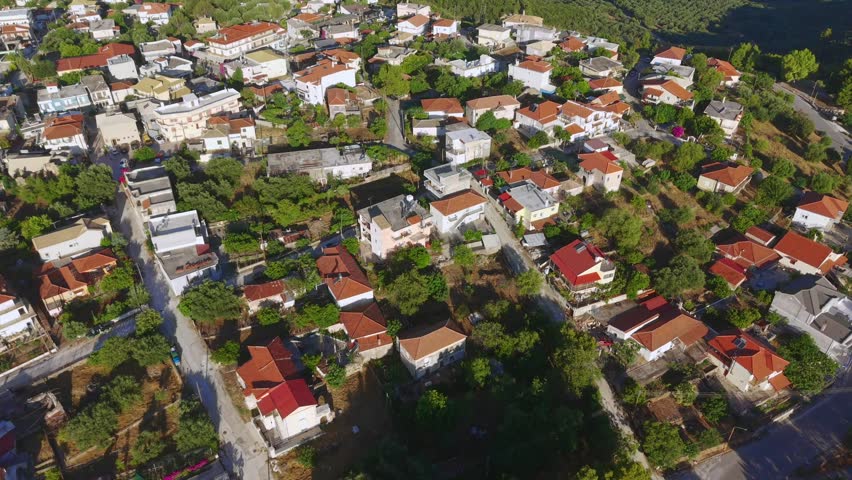 Aerial View of Perdika Town Greece Mediterranean Coastal Village