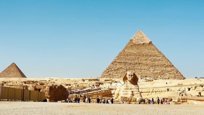 The Great Sphinx guards the pyramids of the pharaohs at Giza.