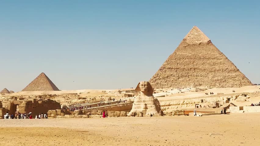 The Great Sphinx guards the pyramids of the pharaohs at Giza.