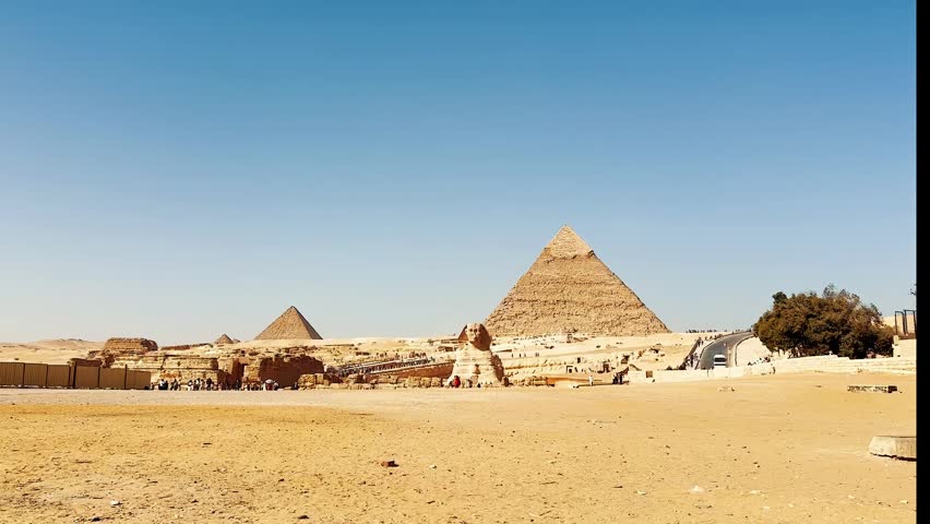 The Great Sphinx guards the pyramids of the pharaohs at Giza.