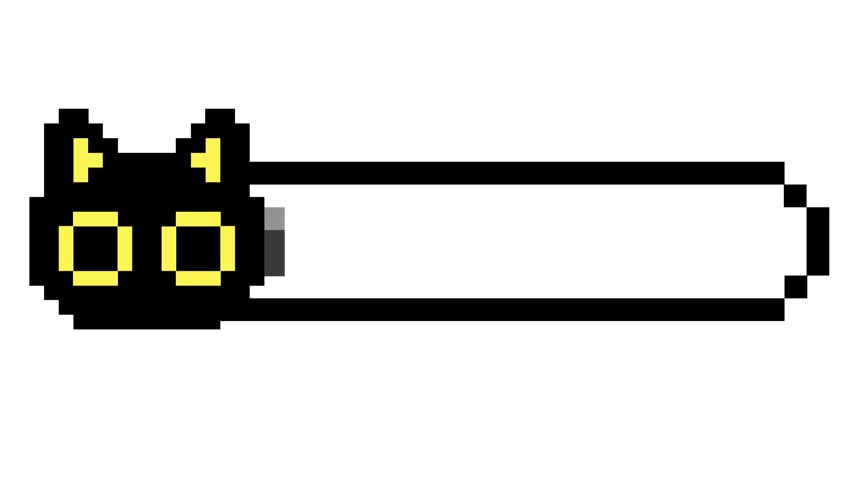 Charming pixel art black cat head illustrating an empty loading progress bar, perfect for retro gaming interfaces, digital status displays, and playful tech concepts