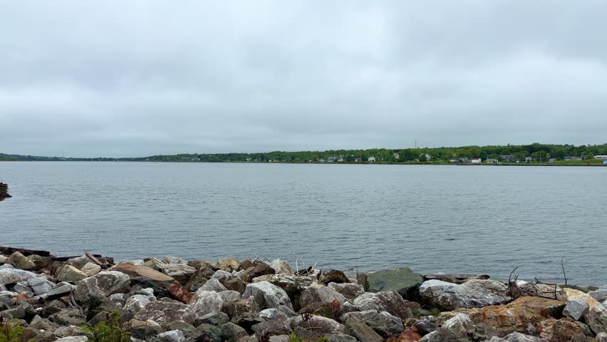 Sydney, NS Canada harbor on a cloudy day.