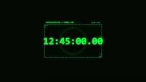 Digital countdown timer with green neon interface and system code overlay - Powered by Shutterstock - Get 15% off with code: PIKWIZARD15