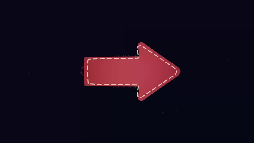 Red stitched arrow animation pointing right on a black background