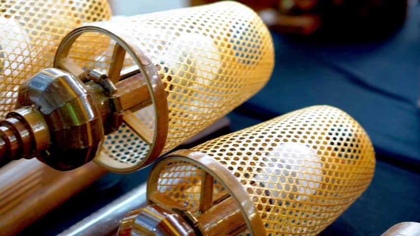 Decorative lamp made of woven bamboo. An eco-friendly material.