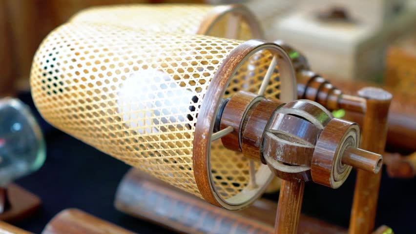 Decorative lamp made of woven bamboo. An eco-friendly material.