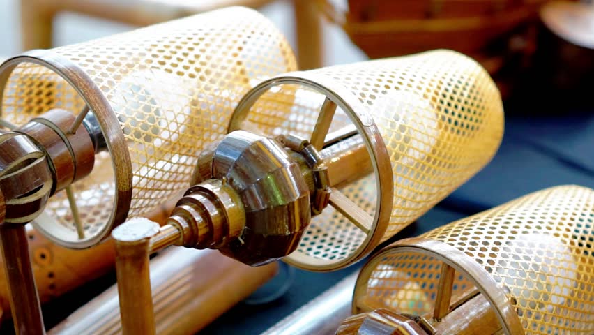 Decorative lamp made of woven bamboo. An eco-friendly material.
