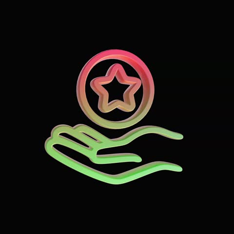 Vibrant 3D rendered gradient icon: hands presenting a star in a circle, symbolizing premium service, quality, or reward. Isolated on dark background, ideal for digital design.