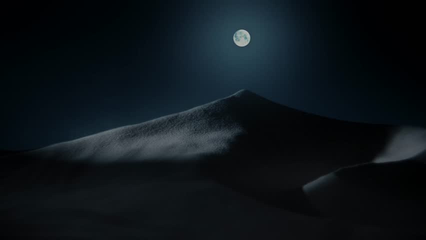 Starry Night Sky Over Desert Sand Dunes, Milky Way Galaxy Visible Above Dark Moonlit Landscape, AI Generated Nighttime Nature Scene with Glowing Stars and Silhouetted Dune, Egypt Desert Ambience
