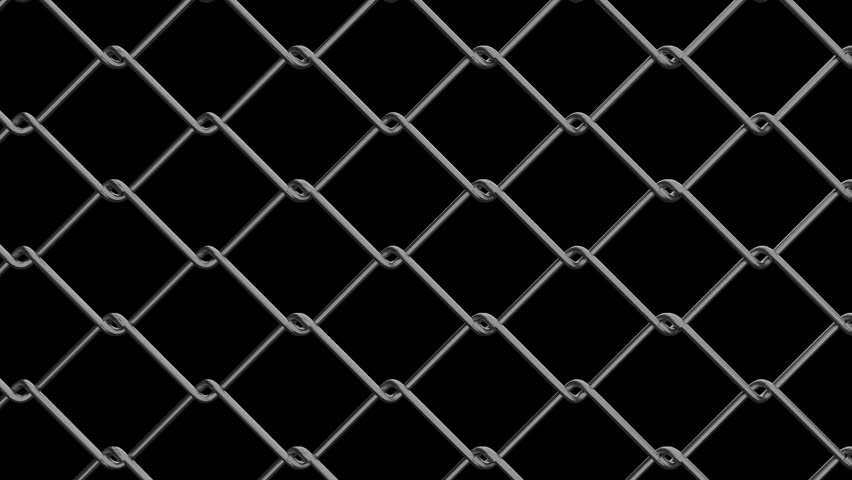 Seamless looping transparent chain-link fence animation sliding horizontally. Isolated metal wire mesh fence with alpha channel, perfect for overlays, transitions, video compositing, and motion graphics.