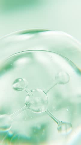 Cosmetics green serum liquid bubble 3d abstract background. Cosmetic moisturizer essence gel. Collagen fluid bubble molecule. Moisturizing cream or oil. Personal health care and beauty skin concept