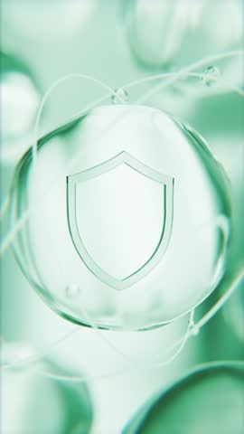 Green skin protection shield bubble. Anti-pollution cosmetics barrier 3D abstract background. Natural defense molecule, antioxidant herbal moisturizer cell, safe organic detox laboratory formula